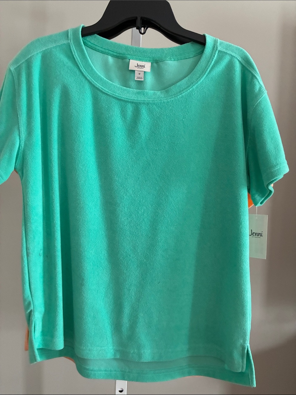 Jenni Short-Sleeve Crewneck Top in Mint and Peach set